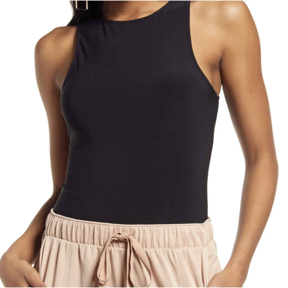 Open Edit High Crewneck Cutout Bodysuit​​​​​​​​​​​​